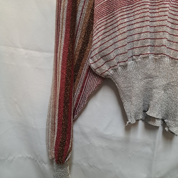 VTG Organically Grown By Arpeja Women's Striped Metallic Dolman Sleeve Top Sz L - Picture 4 of 15